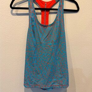 Lululemon Athletica Blue and Orange Patterned Tank Top